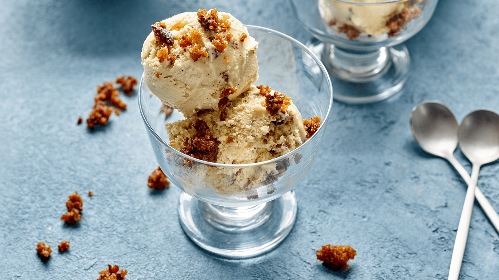 Brown Bread Ice-Cream with Caramelised Breadcrumbs served in glass jars