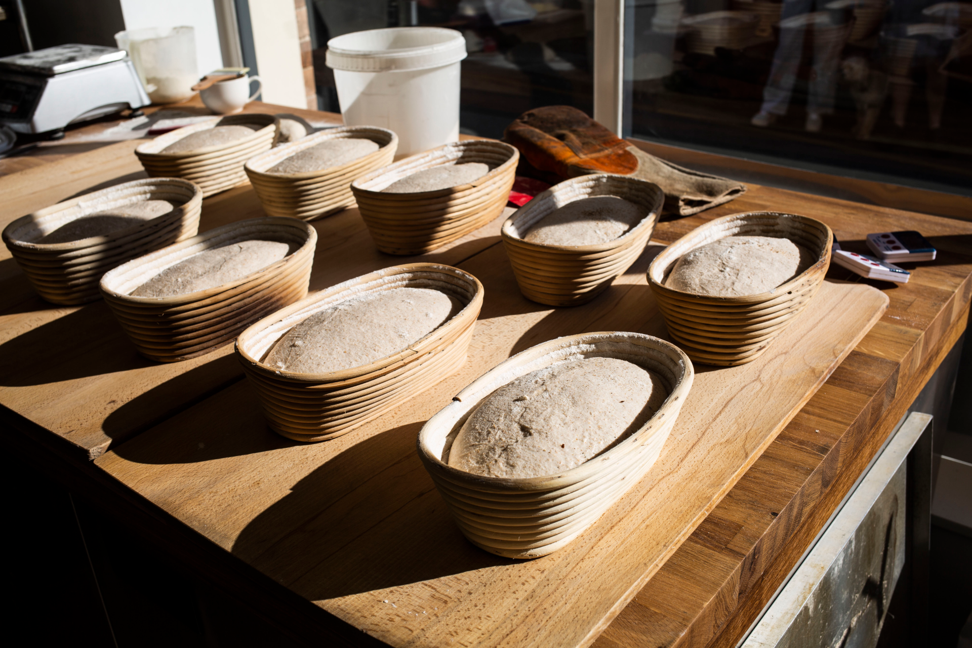 Bannetons brimming with sourdough