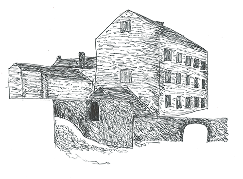 Line drawing of Thorney Mill